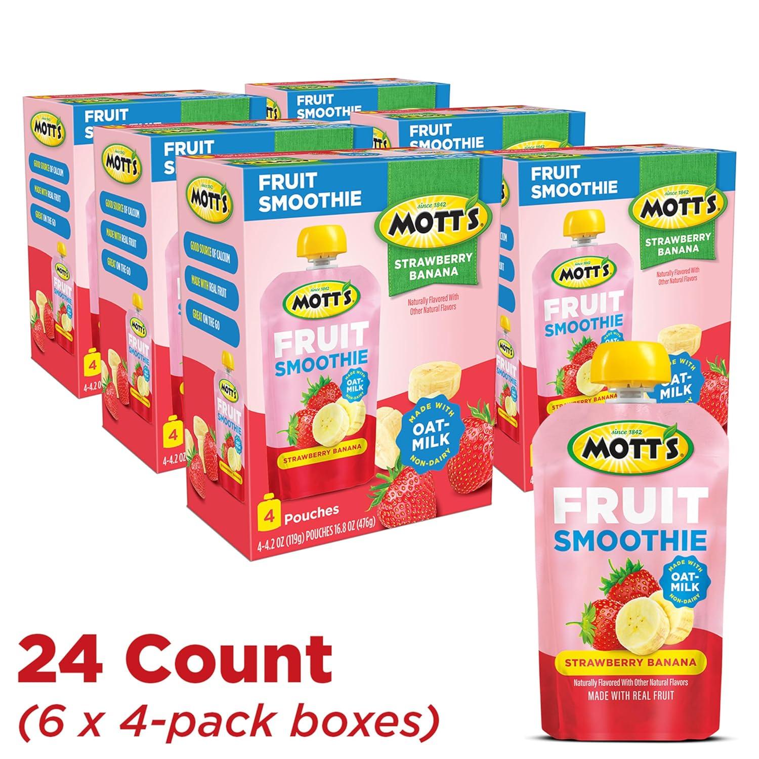 image:imageMotts Fruit Smoothies Strawberry Banana 42 oz clear pouches 8 Pack Nondairy Made With Oatmilk Made With Real Fruit Good Source of Calcium OntheGoStrawberry Banana