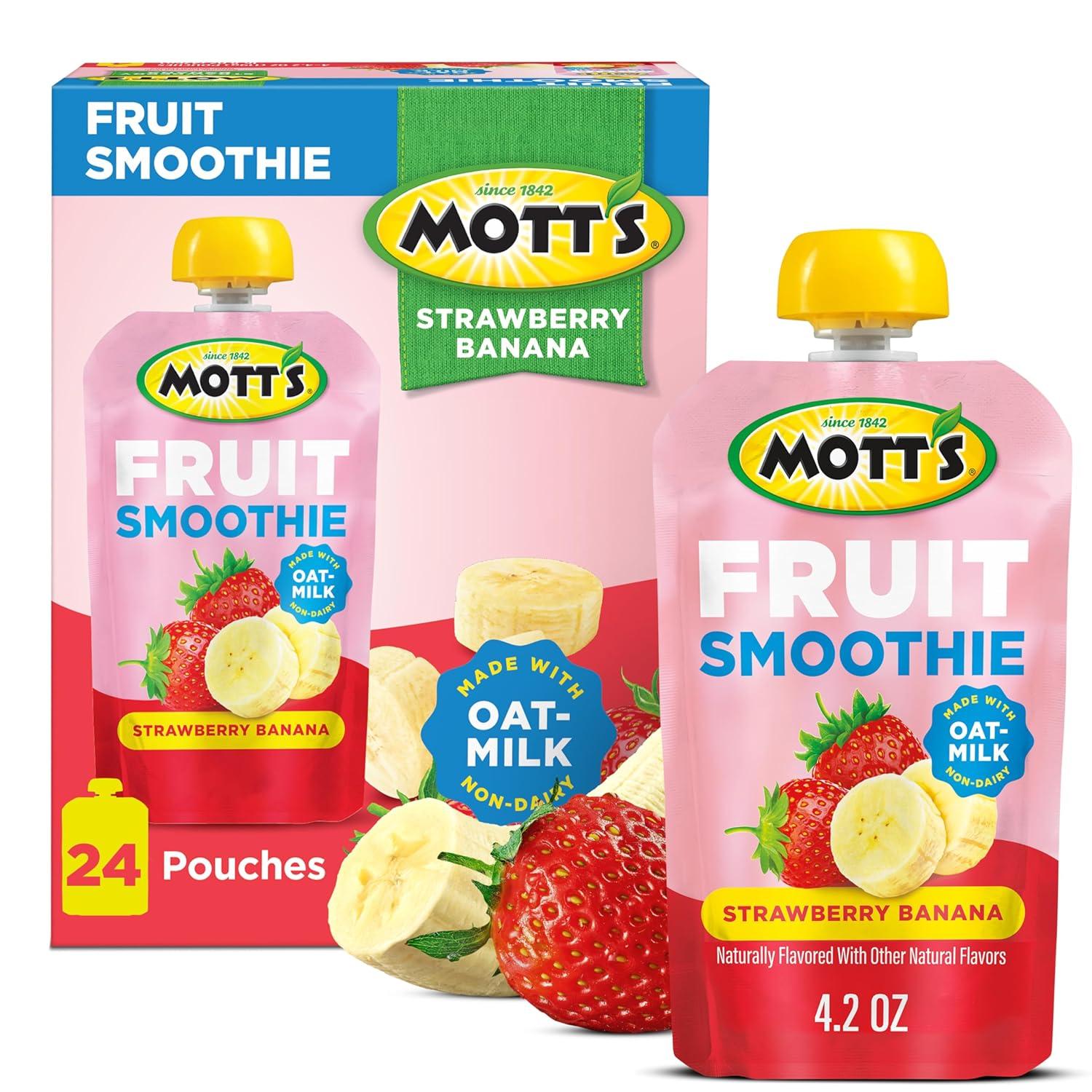 image:imageMotts Fruit Smoothies Strawberry Banana 42 oz clear pouches 8 Pack Nondairy Made With Oatmilk Made With Real Fruit Good Source of Calcium OntheGoStrawberry Banana