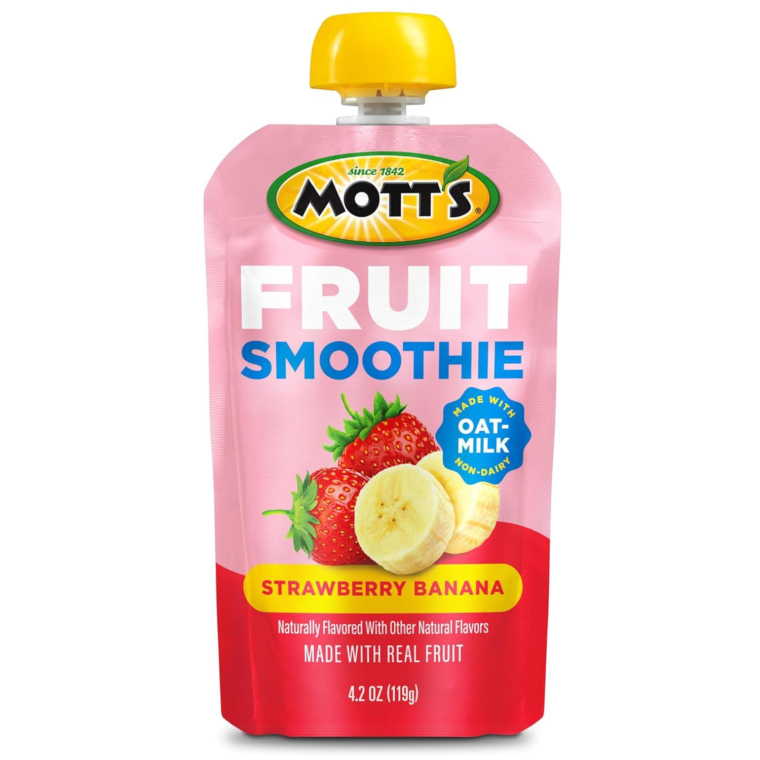 image:imageMotts Fruit Smoothies Strawberry Banana 42 oz clear pouches 8 Pack Nondairy Made With Oatmilk Made With Real Fruit Good Source of Calcium OntheGoStrawberry Banana