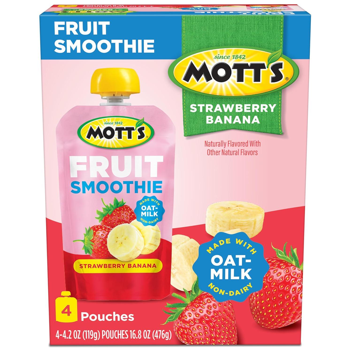 image:imageMotts Fruit Smoothies Strawberry Banana 42 oz clear pouches 8 Pack Nondairy Made With Oatmilk Made With Real Fruit Good Source of Calcium OntheGoStrawberry Banana