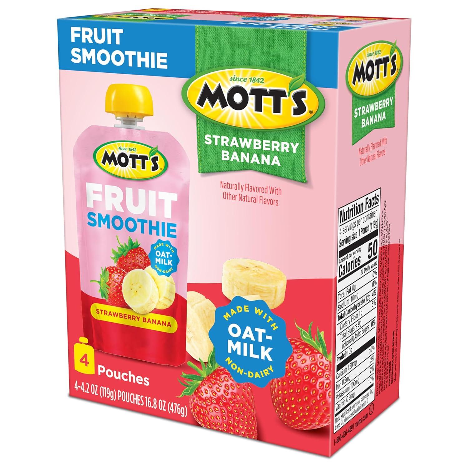 image:imageMotts Fruit Smoothies Strawberry Banana 42 oz clear pouches 8 Pack Nondairy Made With Oatmilk Made With Real Fruit Good Source of Calcium OntheGoStrawberry Banana