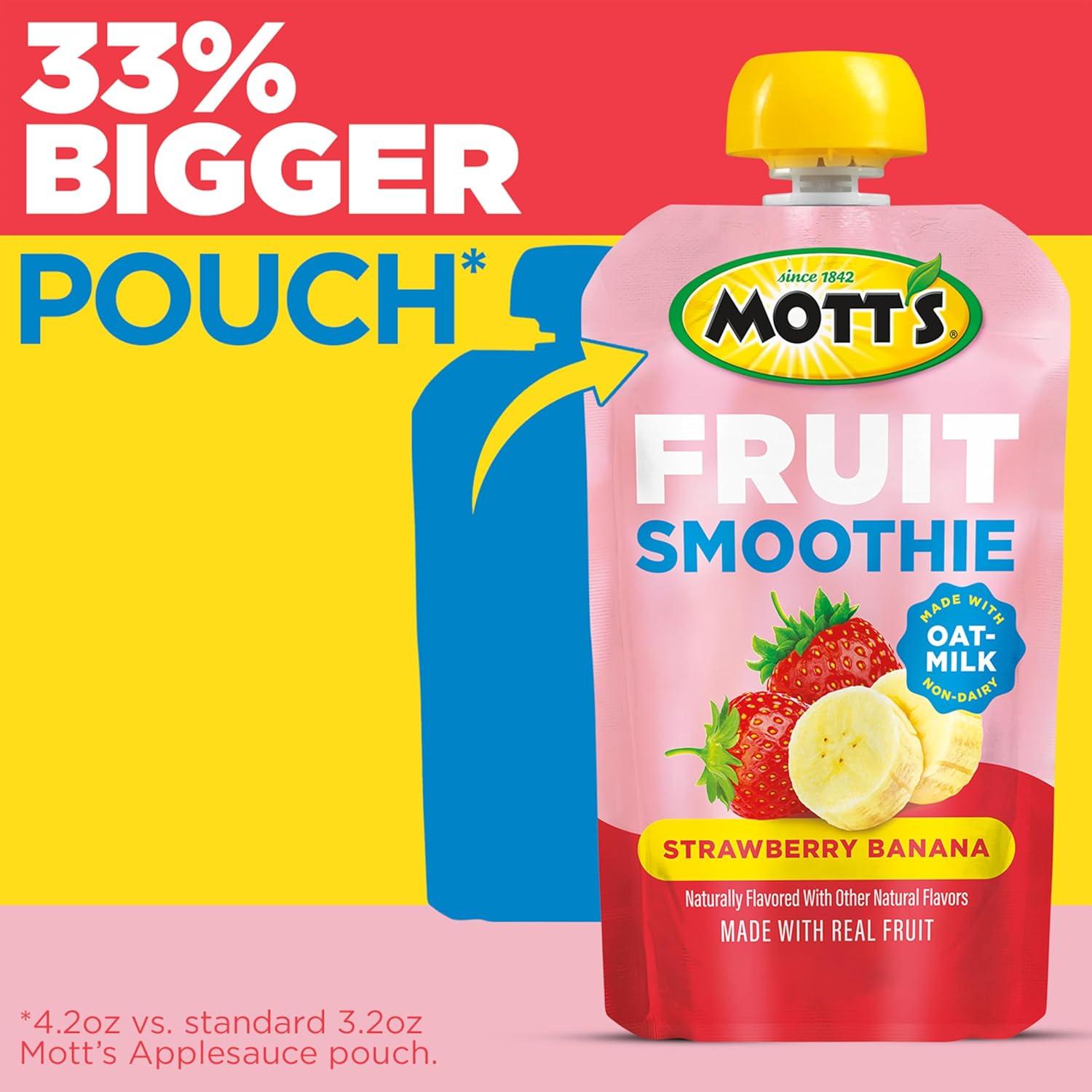 image:imageMotts Fruit Smoothies Strawberry Banana 42 oz clear pouches 8 Pack Nondairy Made With Oatmilk Made With Real Fruit Good Source of Calcium OntheGoStrawberry Banana