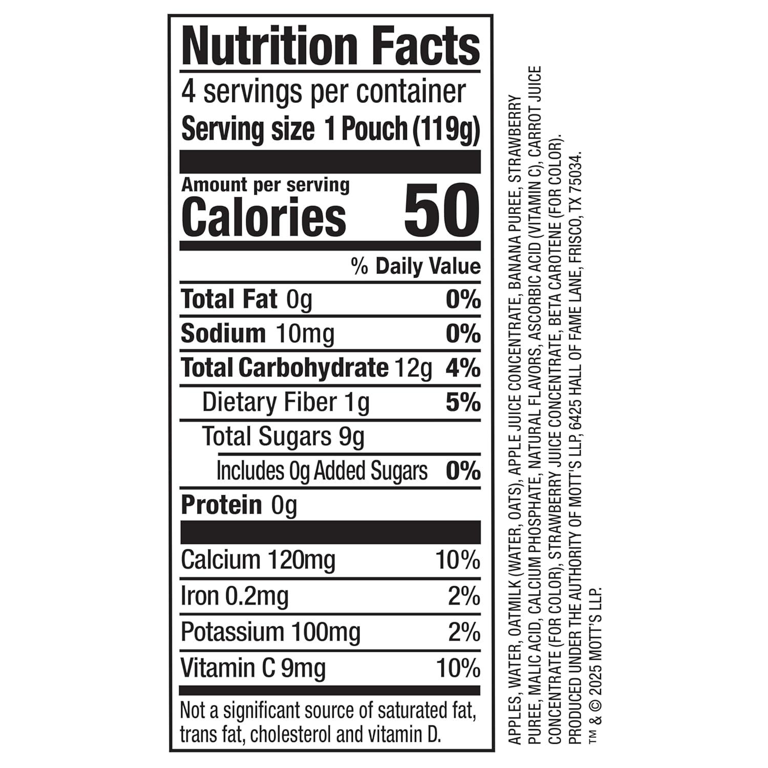 image:imageMotts Fruit Smoothies Strawberry Banana 42 oz clear pouches 8 Pack Nondairy Made With Oatmilk Made With Real Fruit Good Source of Calcium OntheGoStrawberry Banana