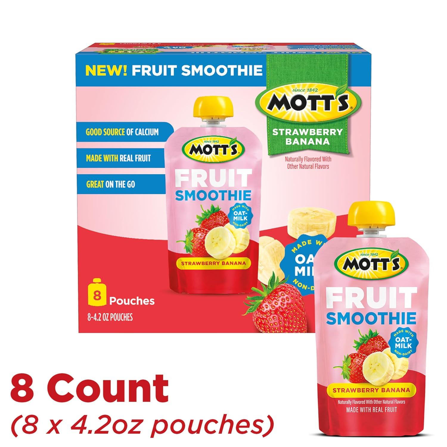image:imageMotts Fruit Smoothies Strawberry Banana 42 oz clear pouches 8 Pack Nondairy Made With Oatmilk Made With Real Fruit Good Source of Calcium OntheGoStrawberry Banana