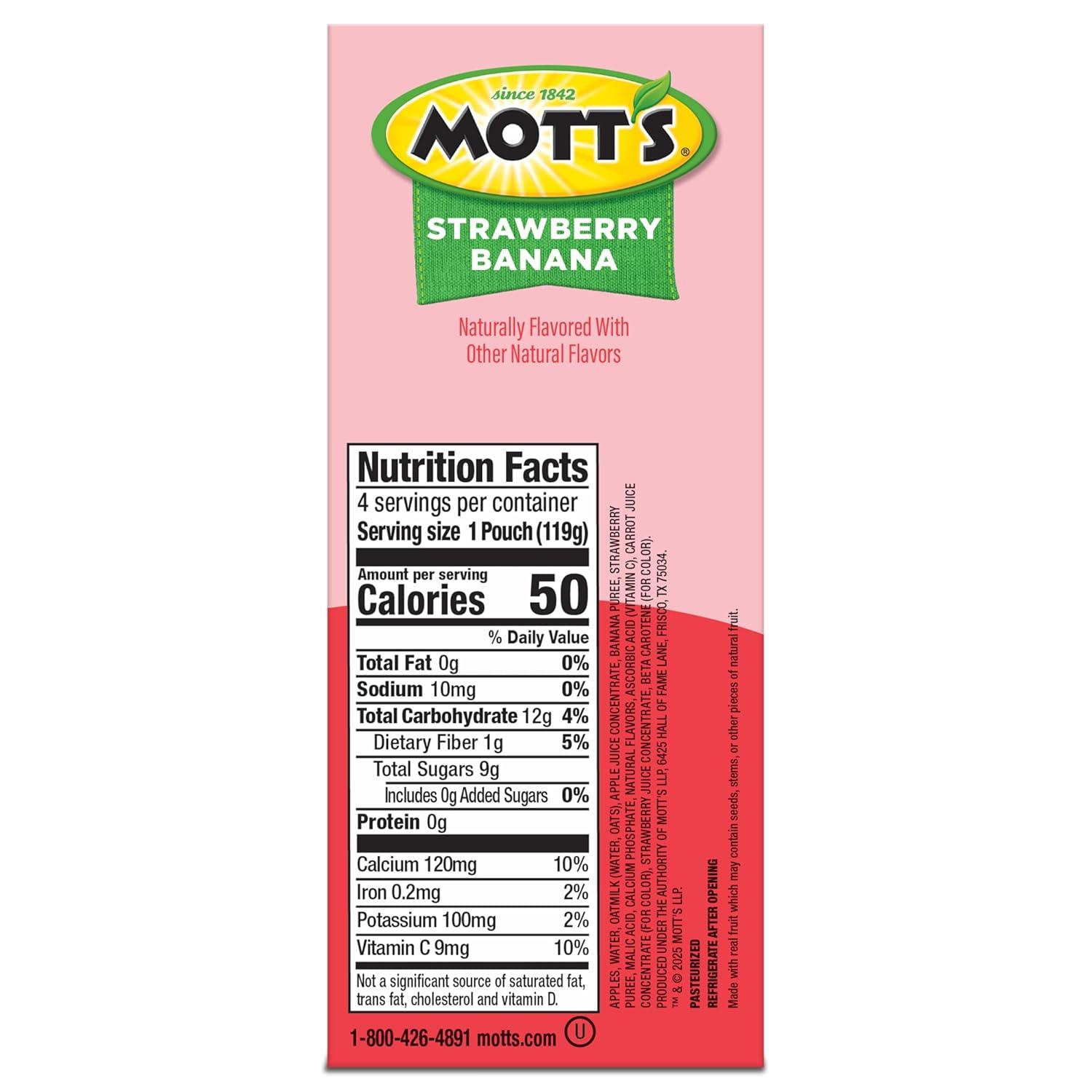 image:imageMotts Fruit Smoothies Strawberry Banana 42 oz clear pouches 8 Pack Nondairy Made With Oatmilk Made With Real Fruit Good Source of Calcium OntheGoStrawberry Banana