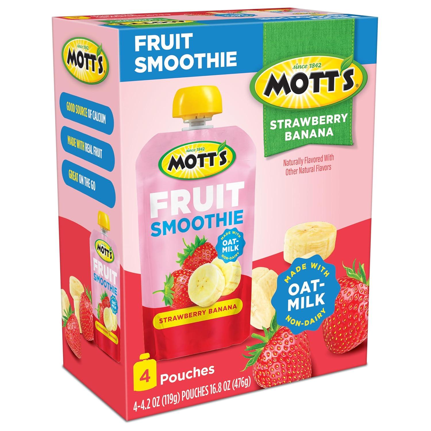 image:imageMotts Fruit Smoothies Strawberry Banana 42 oz clear pouches 8 Pack Nondairy Made With Oatmilk Made With Real Fruit Good Source of Calcium OntheGoStrawberry Banana