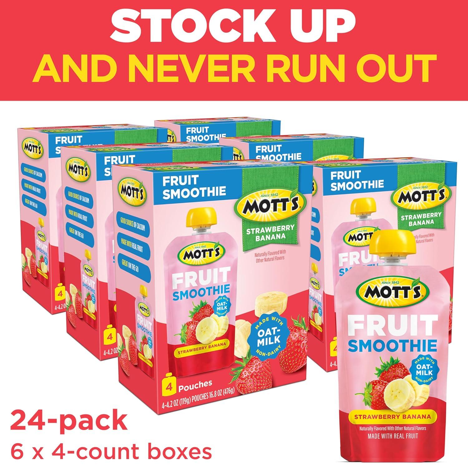 image:imageMotts Fruit Smoothies Strawberry Banana 42 oz clear pouches 8 Pack Nondairy Made With Oatmilk Made With Real Fruit Good Source of Calcium OntheGoStrawberry Banana