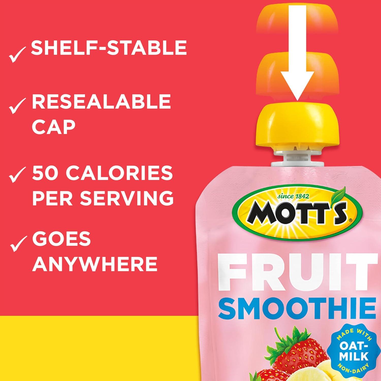 image:imageMotts Fruit Smoothies Strawberry Banana 42 oz clear pouches 8 Pack Nondairy Made With Oatmilk Made With Real Fruit Good Source of Calcium OntheGoStrawberry Banana