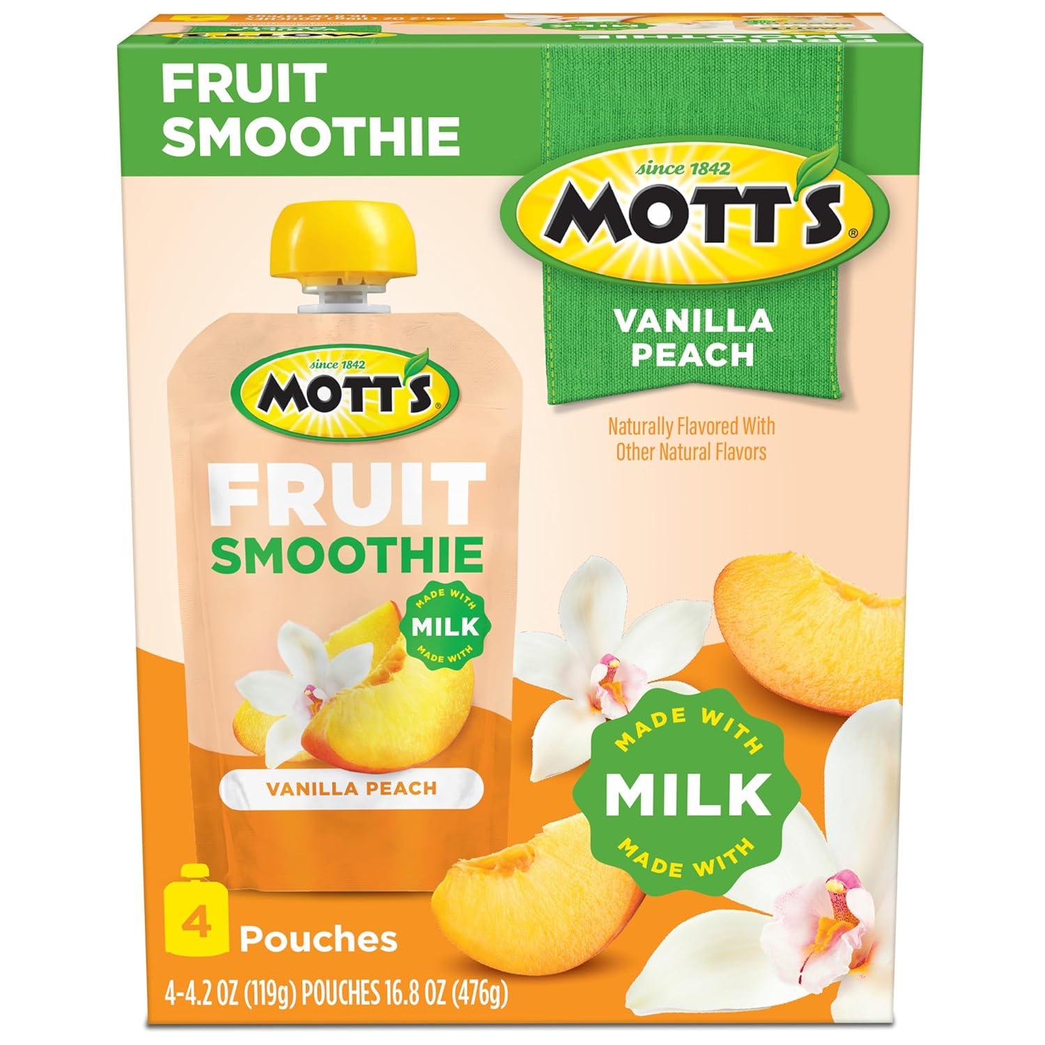 image:imageMotts Fruit Smoothies Strawberry Banana 42 oz clear pouches 8 Pack Nondairy Made With Oatmilk Made With Real Fruit Good Source of Calcium OntheGoVanilla Peach