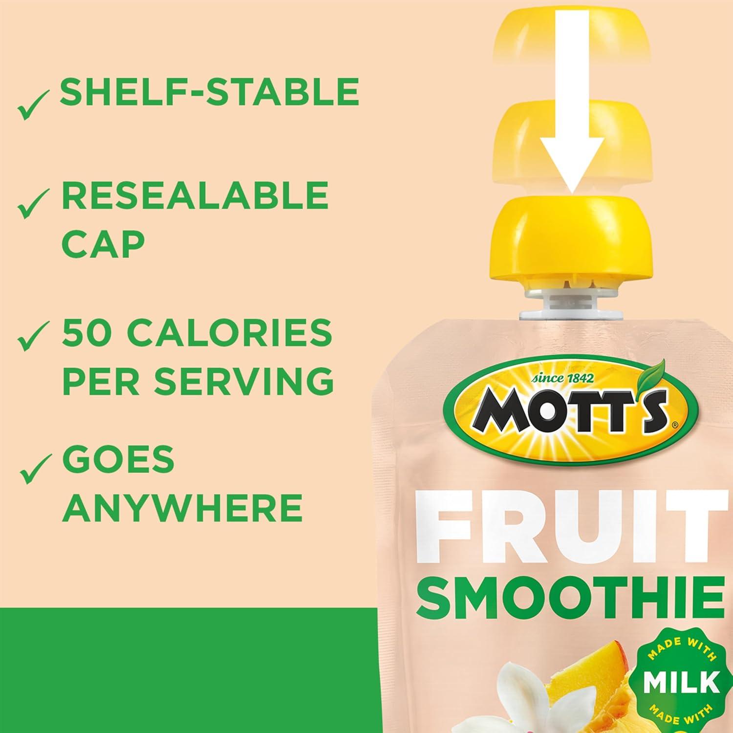 image:imageMotts Fruit Smoothies Strawberry Banana 42 oz clear pouches 8 Pack Nondairy Made With Oatmilk Made With Real Fruit Good Source of Calcium OntheGoVanilla Peach