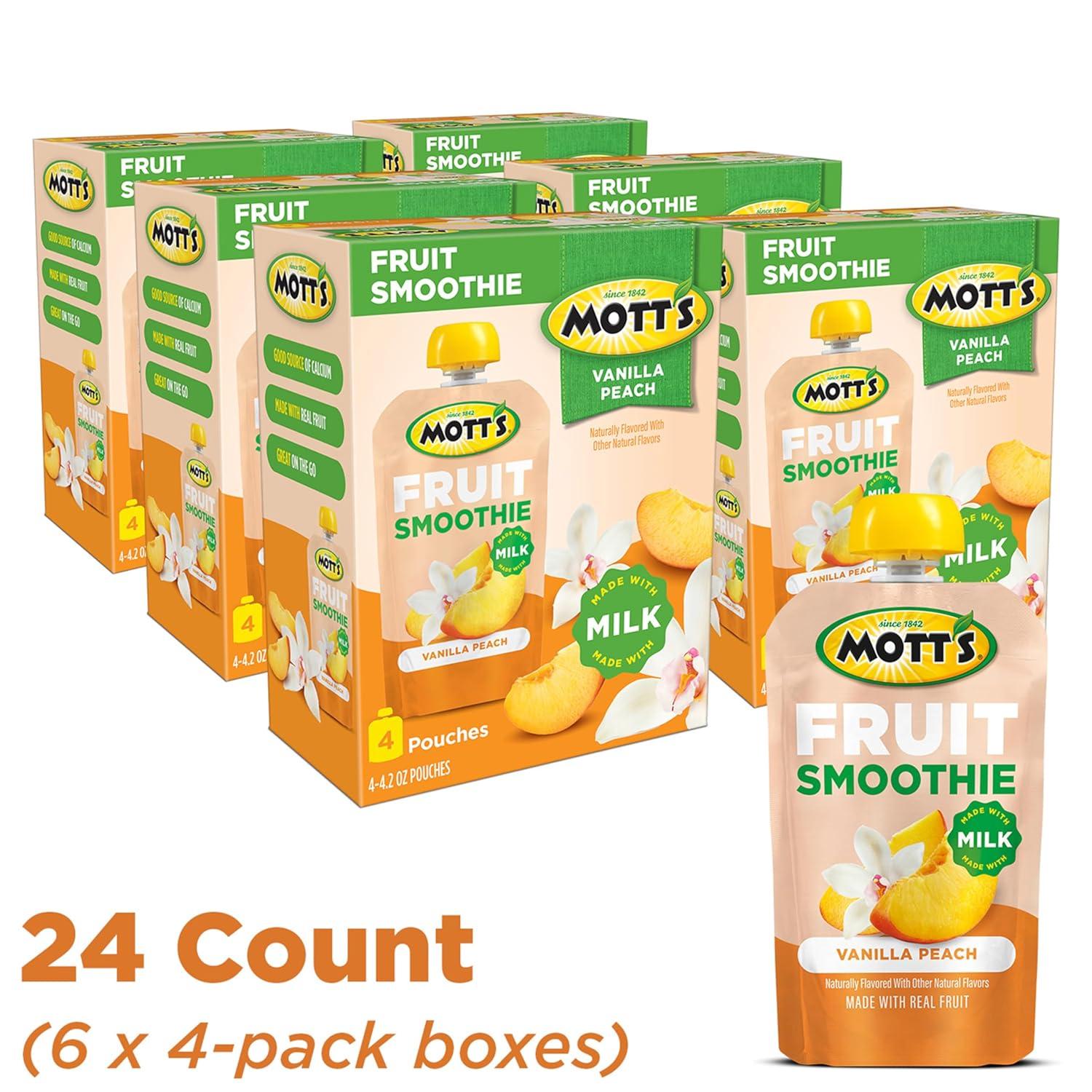 image:imageMotts Fruit Smoothies Strawberry Banana 42 oz clear pouches 8 Pack Nondairy Made With Oatmilk Made With Real Fruit Good Source of Calcium OntheGoVanilla Peach