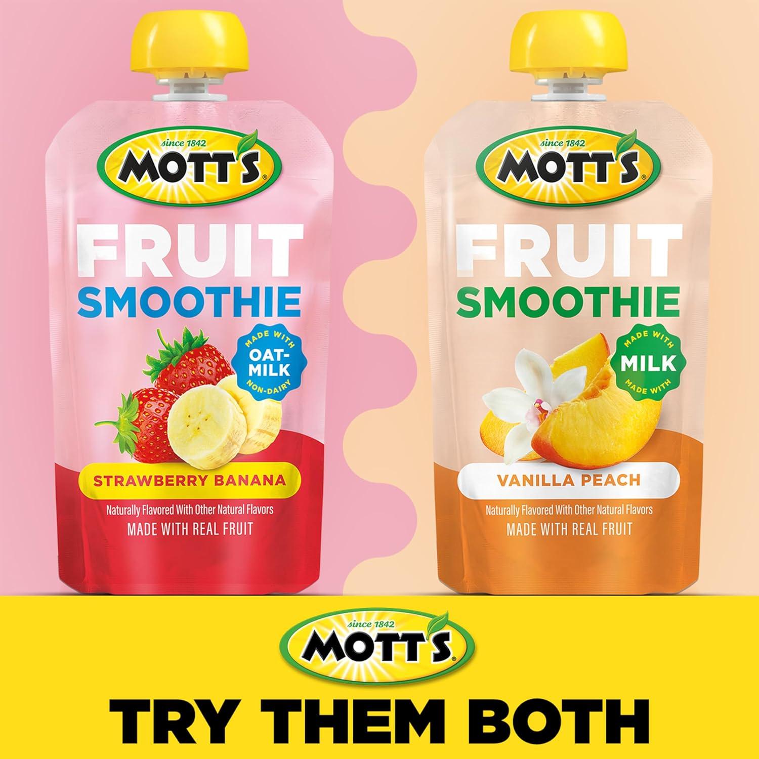image:imageMotts Fruit Smoothies Strawberry Banana 42 oz clear pouches 8 Pack Nondairy Made With Oatmilk Made With Real Fruit Good Source of Calcium OntheGoVanilla Peach