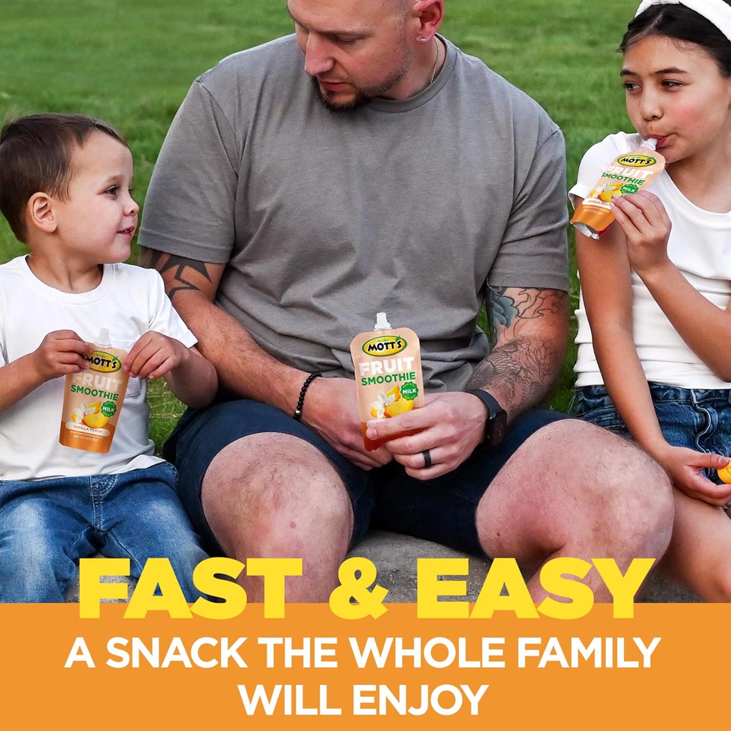 image:imageMotts Fruit Smoothies Strawberry Banana 42 oz clear pouches 8 Pack Nondairy Made With Oatmilk Made With Real Fruit Good Source of Calcium OntheGoVanilla Peach