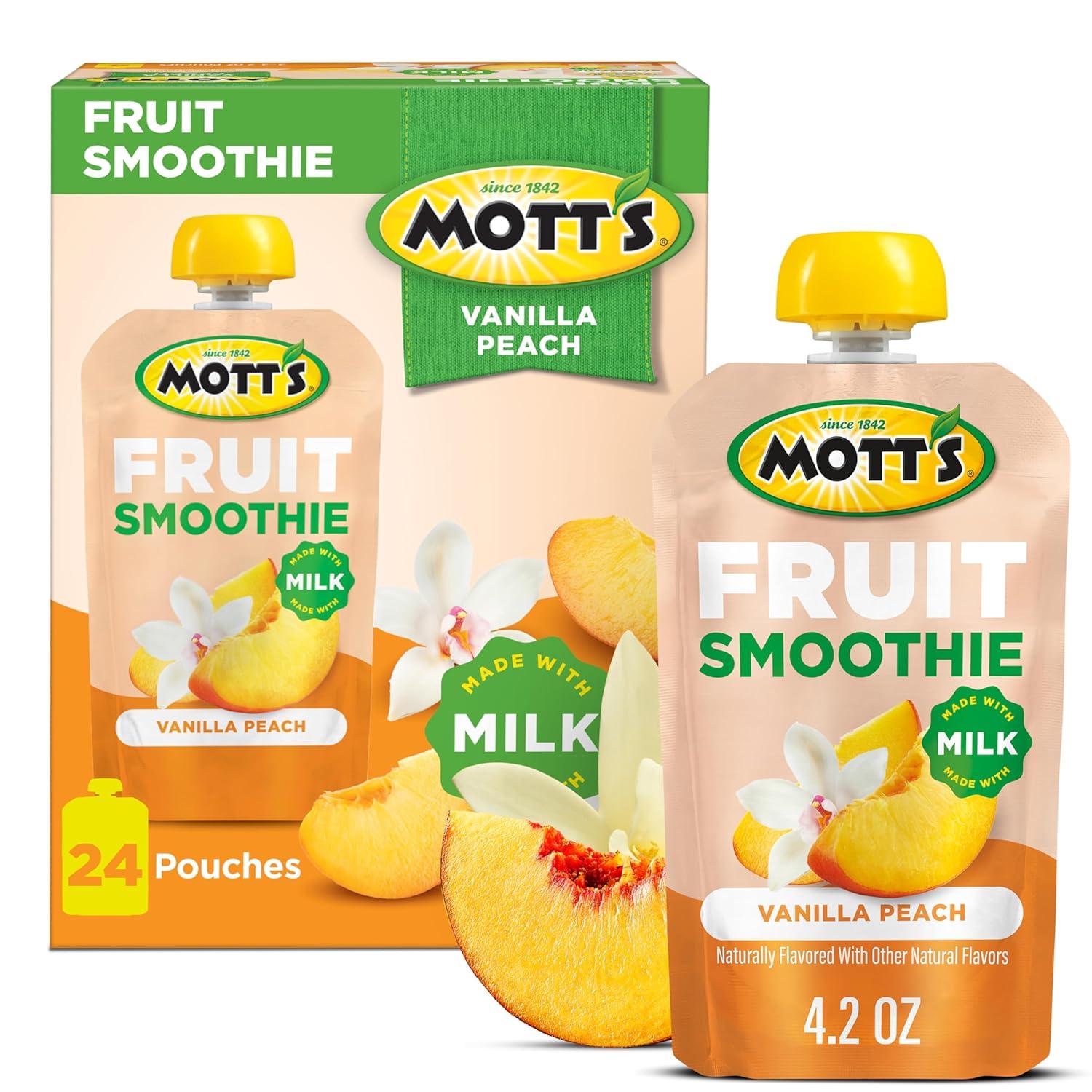 image:imageMotts Fruit Smoothies Strawberry Banana 42 oz clear pouches 8 Pack Nondairy Made With Oatmilk Made With Real Fruit Good Source of Calcium OntheGoVanilla Peach