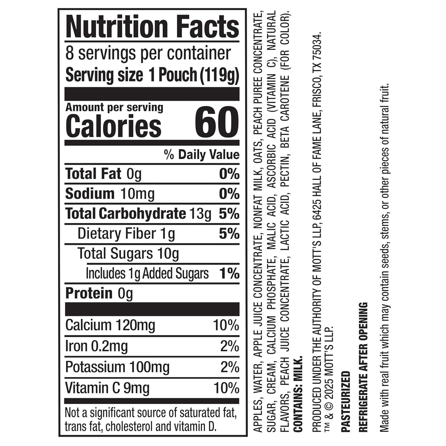 image:imageMotts Fruit Smoothies Strawberry Banana 42 oz clear pouches 8 Pack Nondairy Made With Oatmilk Made With Real Fruit Good Source of Calcium OntheGoVanilla Peach