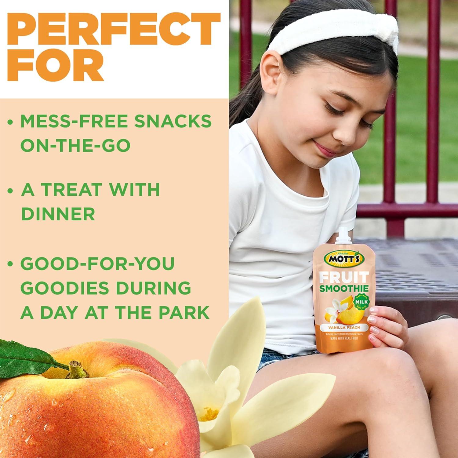 image:imageMotts Fruit Smoothies Strawberry Banana 42 oz clear pouches 8 Pack Nondairy Made With Oatmilk Made With Real Fruit Good Source of Calcium OntheGoVanilla Peach