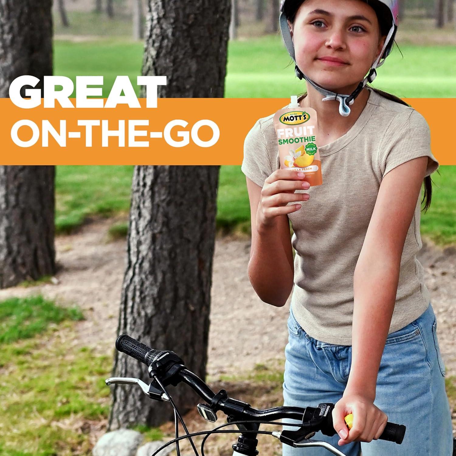 image:imageMotts Fruit Smoothies Strawberry Banana 42 oz clear pouches 8 Pack Nondairy Made With Oatmilk Made With Real Fruit Good Source of Calcium OntheGoVanilla Peach