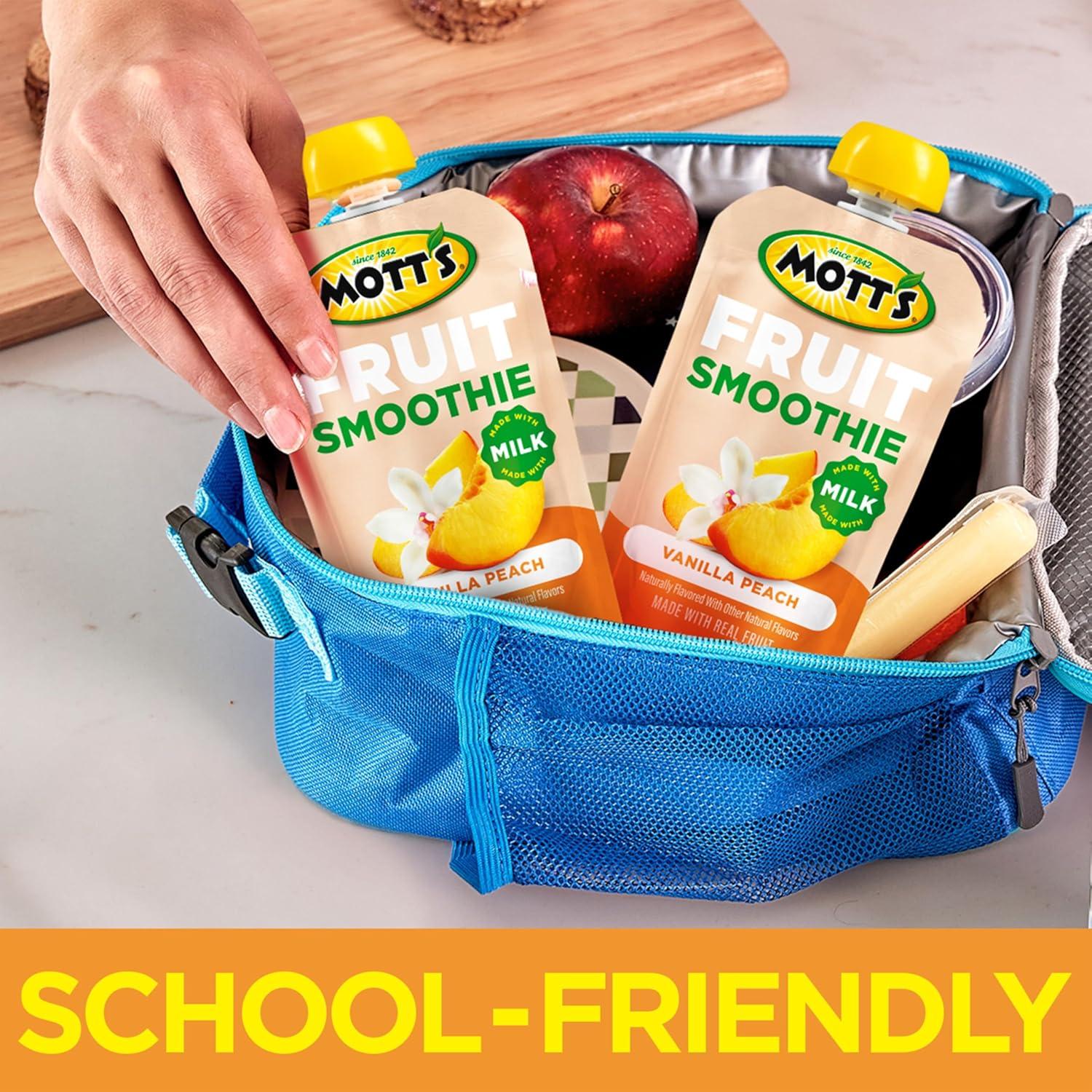 image:imageMotts Fruit Smoothies Strawberry Banana 42 oz clear pouches 8 Pack Nondairy Made With Oatmilk Made With Real Fruit Good Source of Calcium OntheGoVanilla Peach