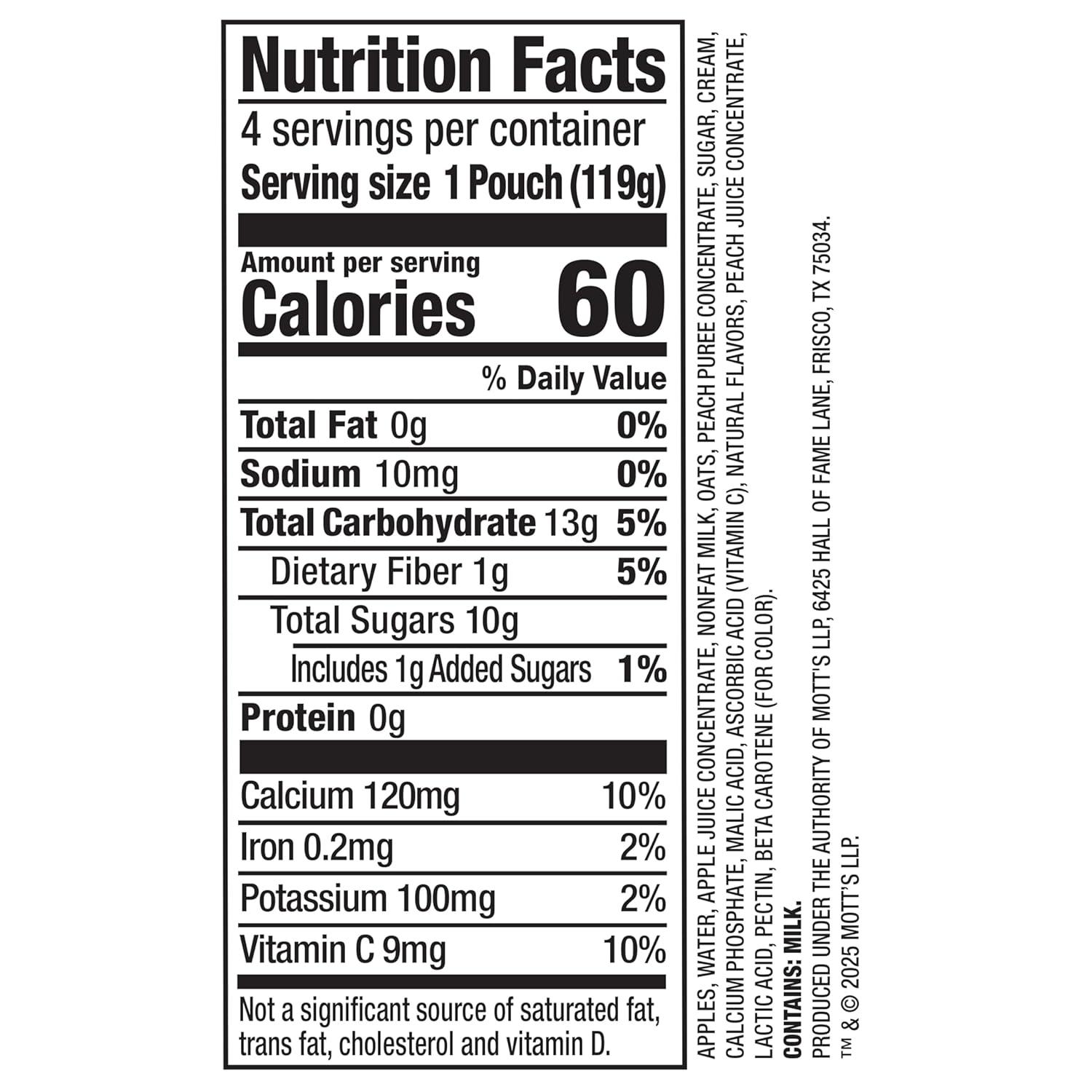 image:imageMotts Fruit Smoothies Strawberry Banana 42 oz clear pouches 8 Pack Nondairy Made With Oatmilk Made With Real Fruit Good Source of Calcium OntheGoVanilla Peach