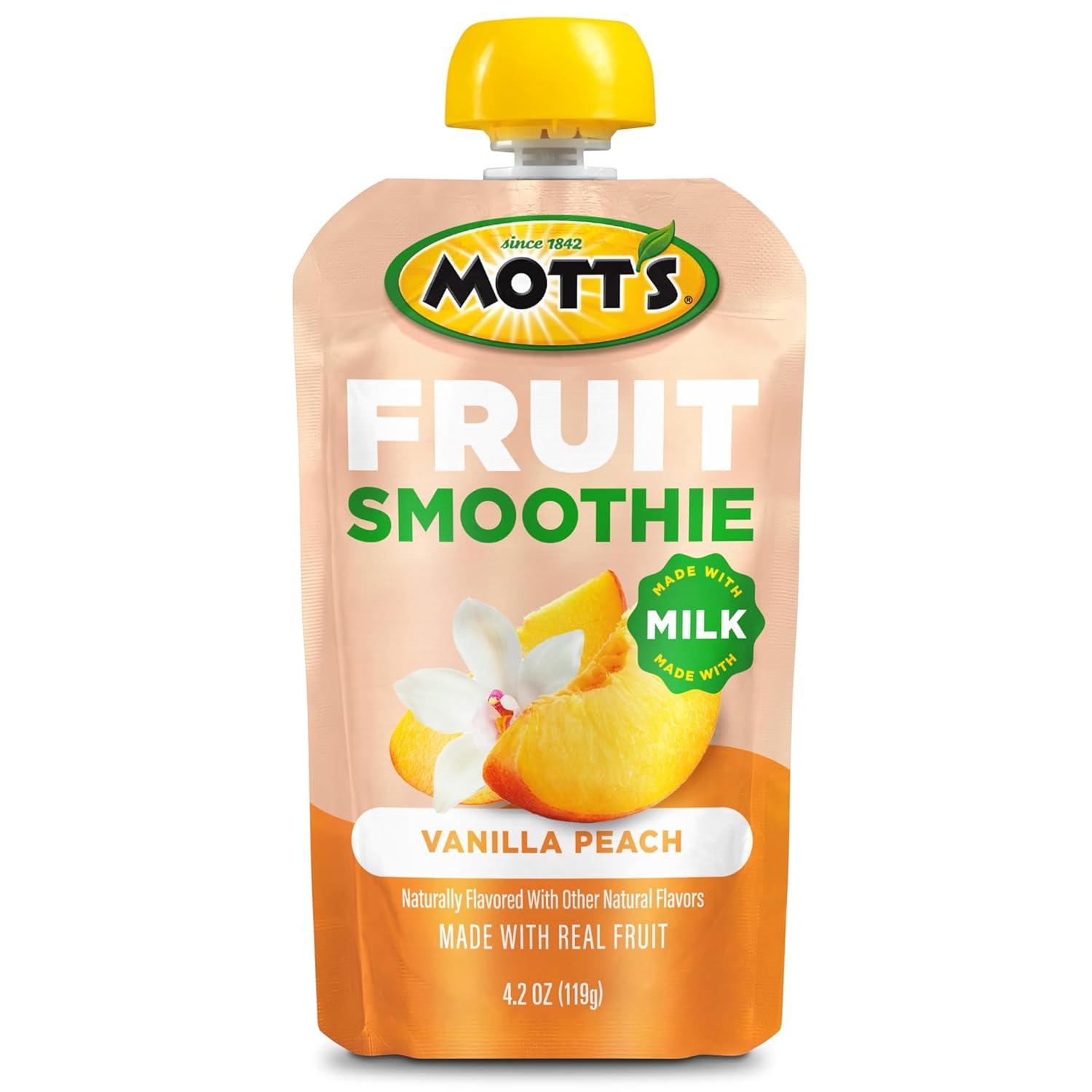 image:imageMotts Fruit Smoothies Strawberry Banana 42 oz clear pouches 8 Pack Nondairy Made With Oatmilk Made With Real Fruit Good Source of Calcium OntheGoVanilla Peach