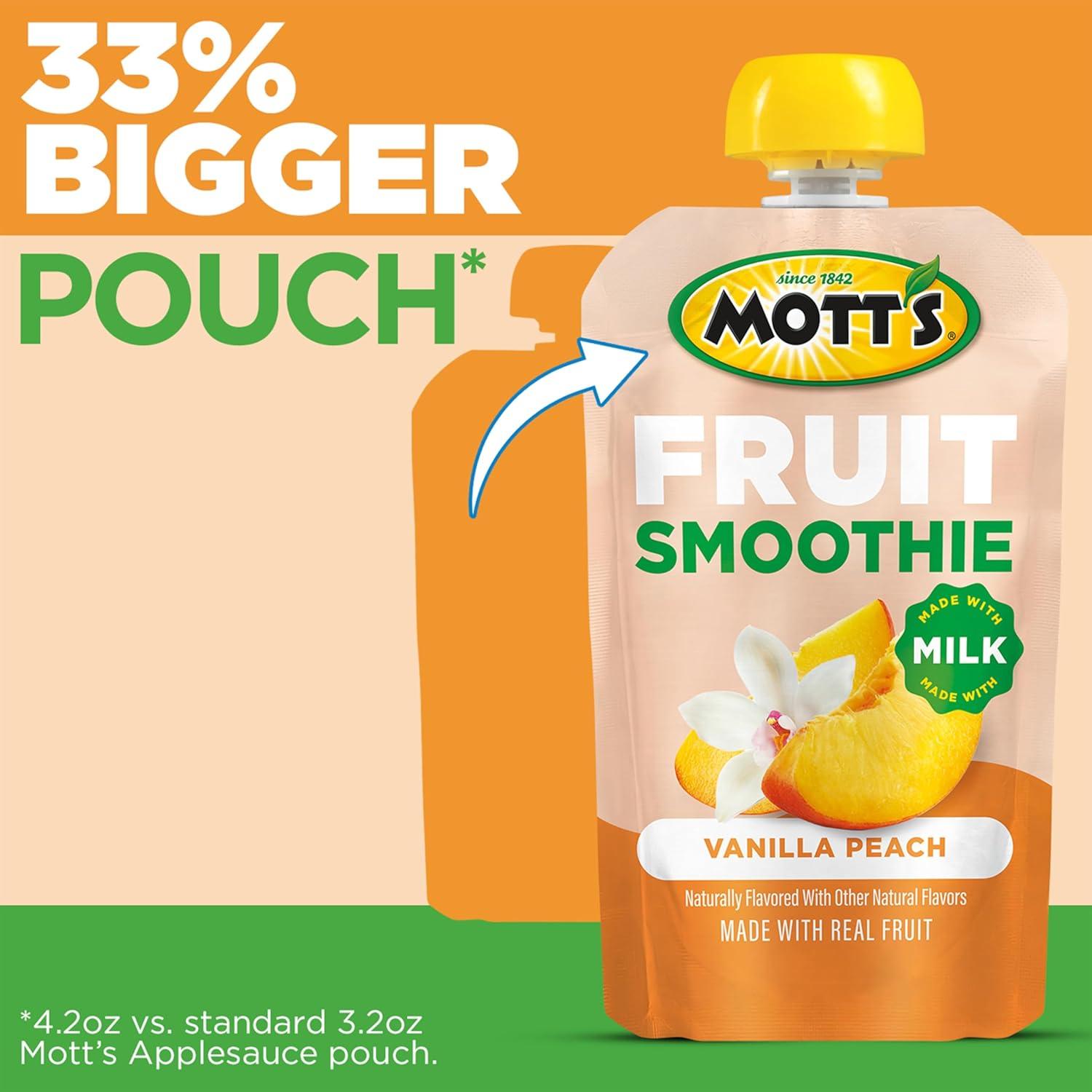 image:imageMotts Fruit Smoothies Strawberry Banana 42 oz clear pouches 8 Pack Nondairy Made With Oatmilk Made With Real Fruit Good Source of Calcium OntheGoVanilla Peach