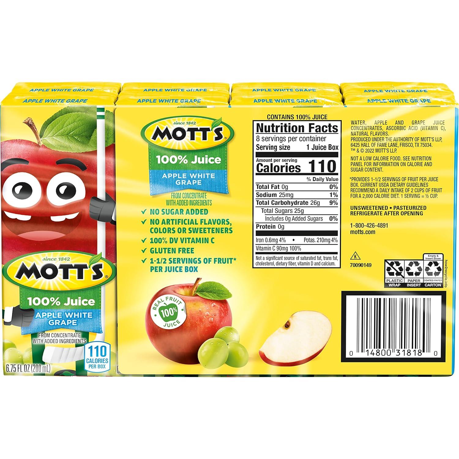 image:imageMotts 100 Percent Fruit Punch Juice 675 fl oz boxes 32 Count 4 Packs of 8Apple White Grape