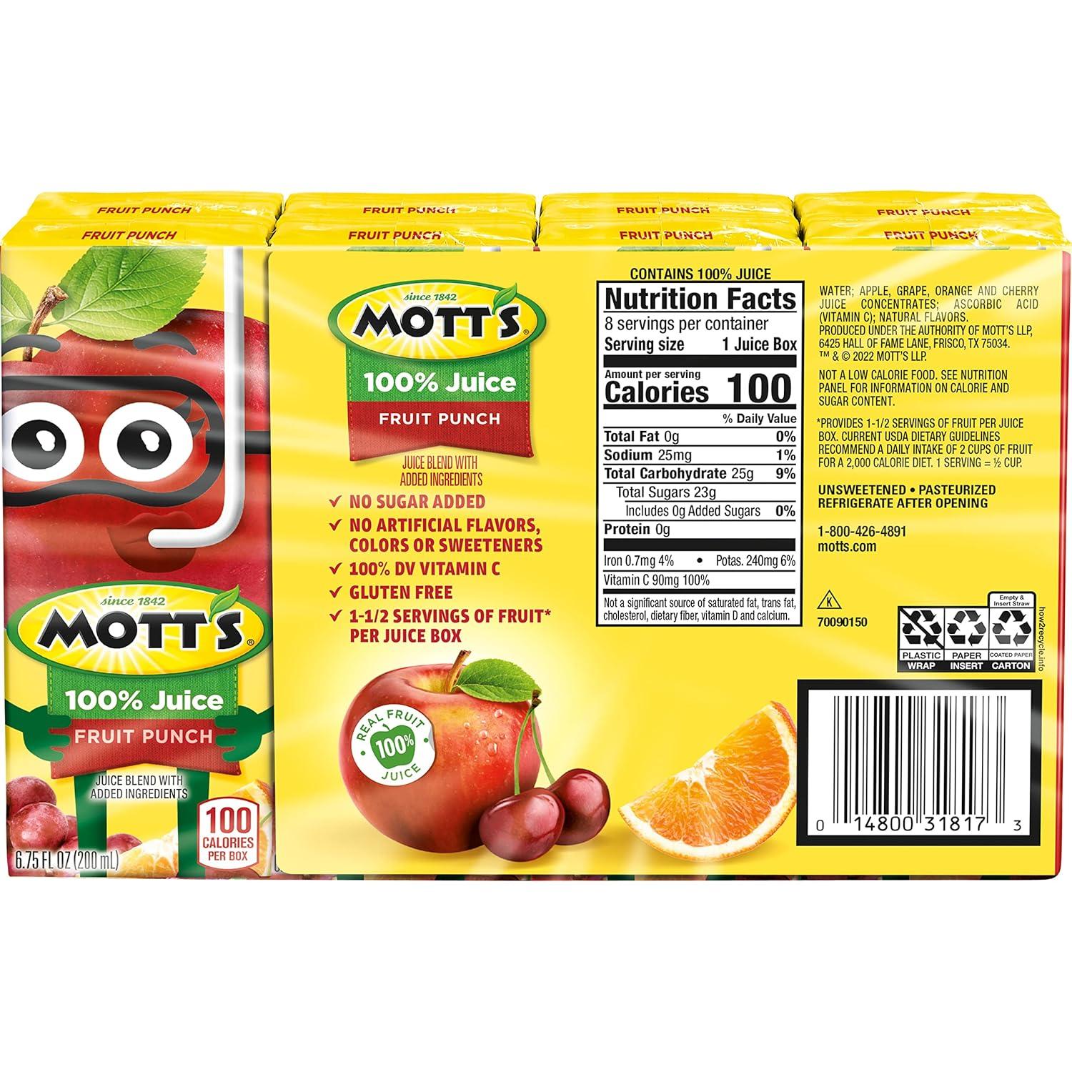 image:imageMotts 100 Percent Fruit Punch Juice 675 fl oz boxes 32 Count 4 Packs of 8Fruit Punch