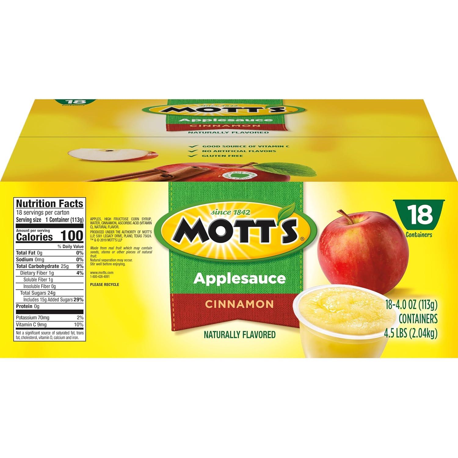 image:imageMotts Applesauce 4 Oz Cups 36 Count No Artificial Flavors Good Source of Vitamin C Nutritious Option for The Whole FamilyCinnamon