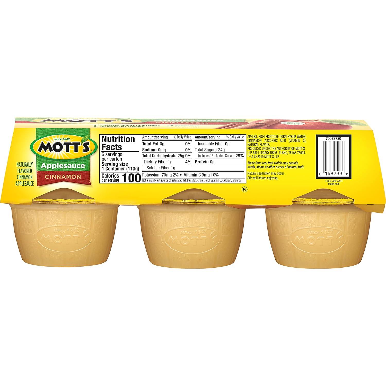 image:imageMotts Applesauce 4 Oz Cups 36 Count No Artificial Flavors Good Source of Vitamin C Nutritious Option for The Whole FamilyCinnamon