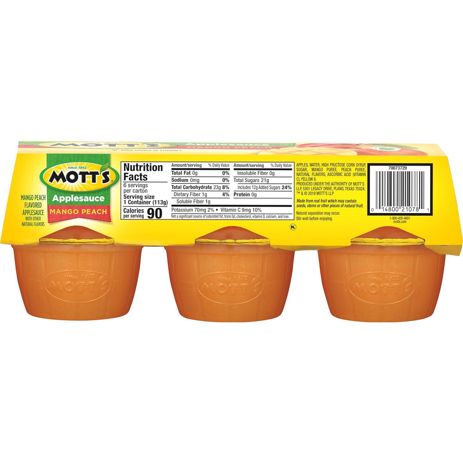 image:imageMotts Applesauce 4 Oz Cups 36 Count No Artificial Flavors Good Source of Vitamin C Nutritious Option for The Whole FamilyMango Peach