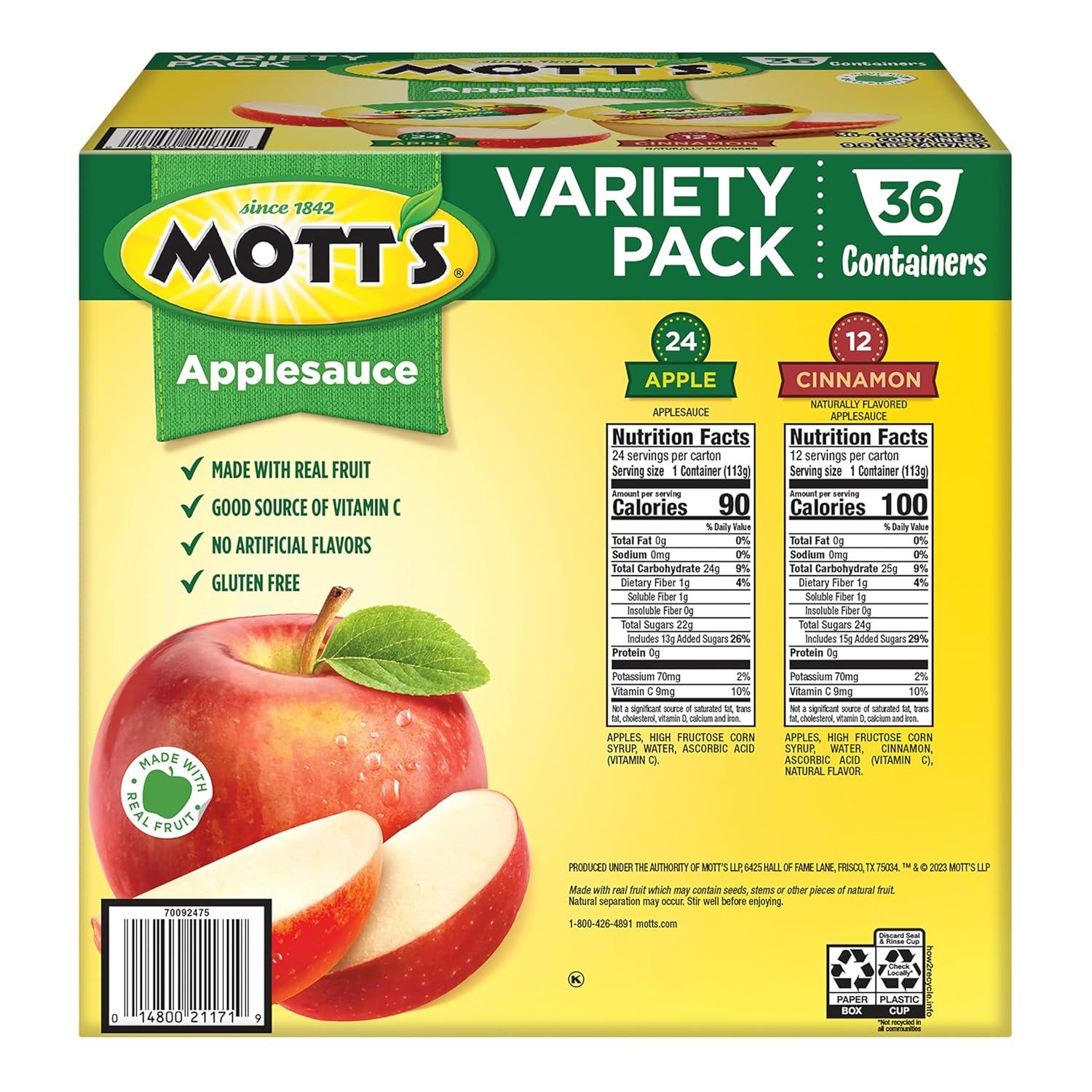 image:imageMotts Applesauce 4 Oz Cups 36 Count No Artificial Flavors Good Source of Vitamin C Nutritious Option for The Whole FamilyVariety Pack