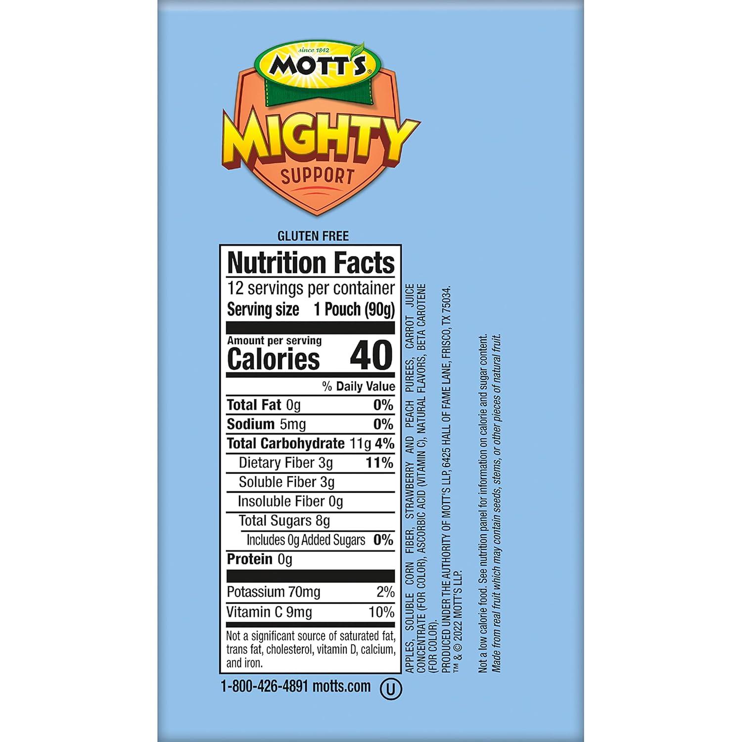 image:imageMotts Mighty Honeycrisp Apple Applesauce 32 Oz Clear Pouches 48 Count 4 Packs of 12 No Sugar Added Good Source Of Fiber Supports A Healthy Digestive System GlutenFree KosherStrawberry Peach