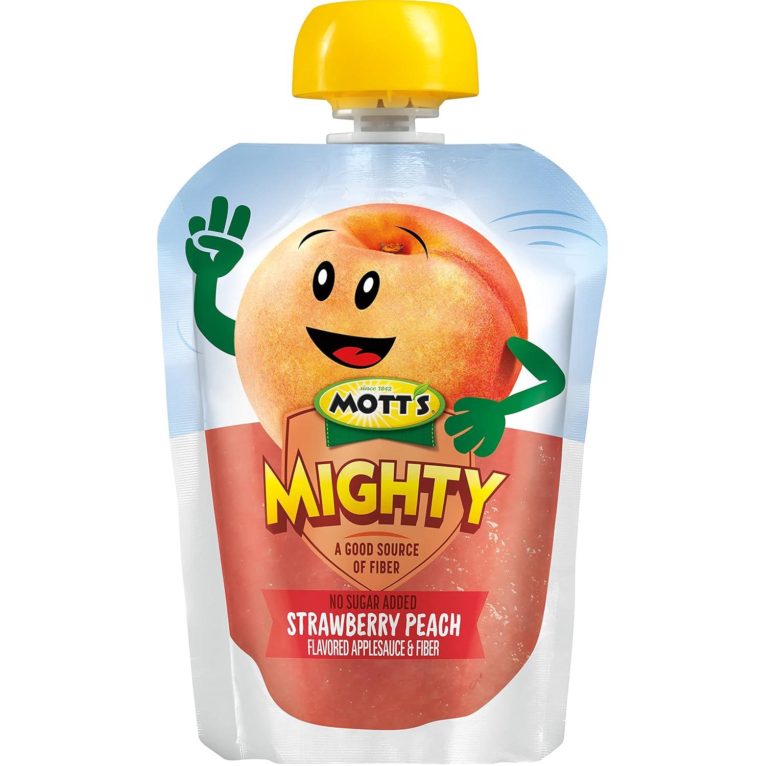 image:imageMotts Mighty Honeycrisp Apple Applesauce 32 Oz Clear Pouches 48 Count 4 Packs of 12 No Sugar Added Good Source Of Fiber Supports A Healthy Digestive System GlutenFree KosherStrawberry Peach