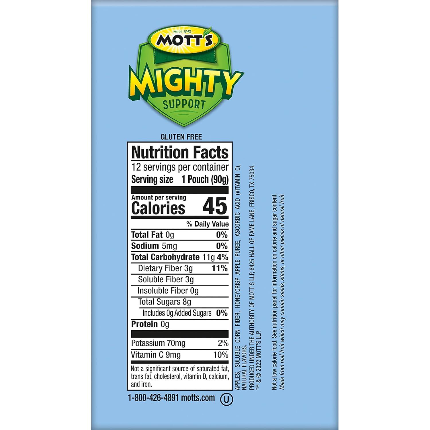 image:imageMotts Mighty Honeycrisp Apple Applesauce 32 Oz Clear Pouches 48 Count 4 Packs of 12 No Sugar Added Good Source Of Fiber Supports A Healthy Digestive System GlutenFree KosherHoneycrisp Apple