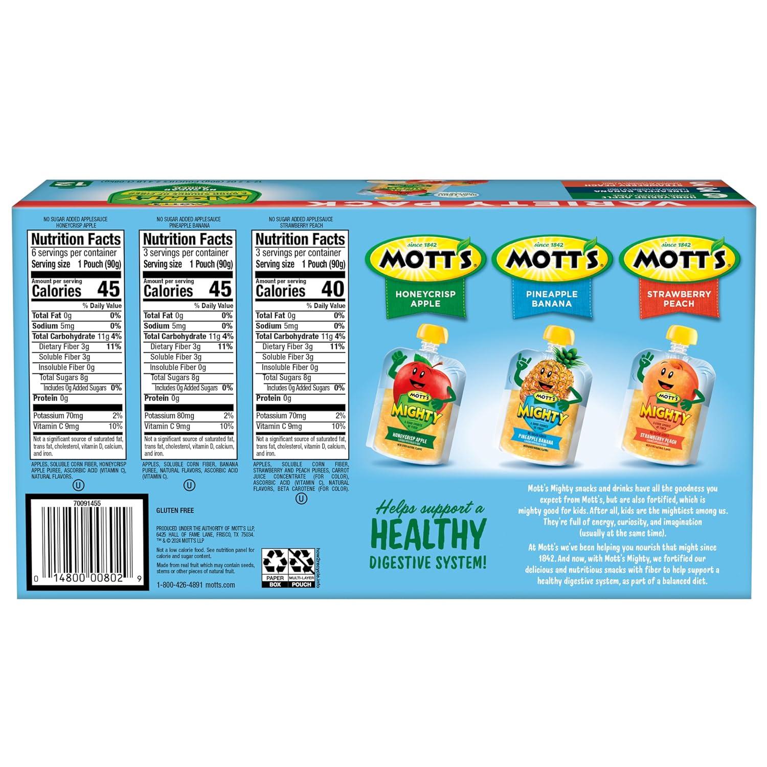image:imageMotts Mighty Honeycrisp Apple Applesauce 32 Oz Clear Pouches 48 Count 4 Packs of 12 No Sugar Added Good Source Of Fiber Supports A Healthy Digestive System GlutenFree KosherVariety