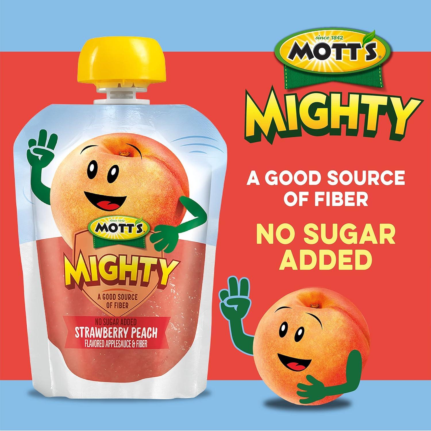 image:imageMotts Mighty Honeycrisp Apple Applesauce 32 Oz Clear Pouches 48 Count 4 Packs of 12 No Sugar Added Good Source Of Fiber Supports A Healthy Digestive System GlutenFree KosherStrawberry Peach