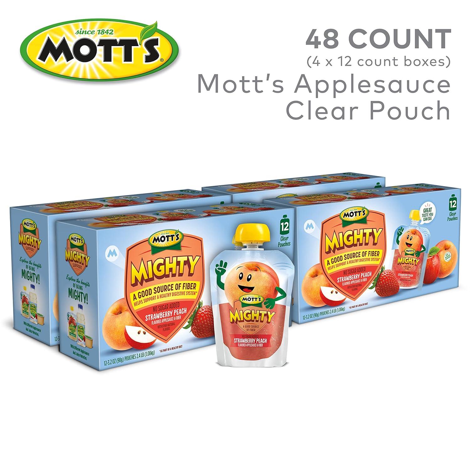 image:imageMotts Mighty Honeycrisp Apple Applesauce 32 Oz Clear Pouches 48 Count 4 Packs of 12 No Sugar Added Good Source Of Fiber Supports A Healthy Digestive System GlutenFree KosherStrawberry Peach