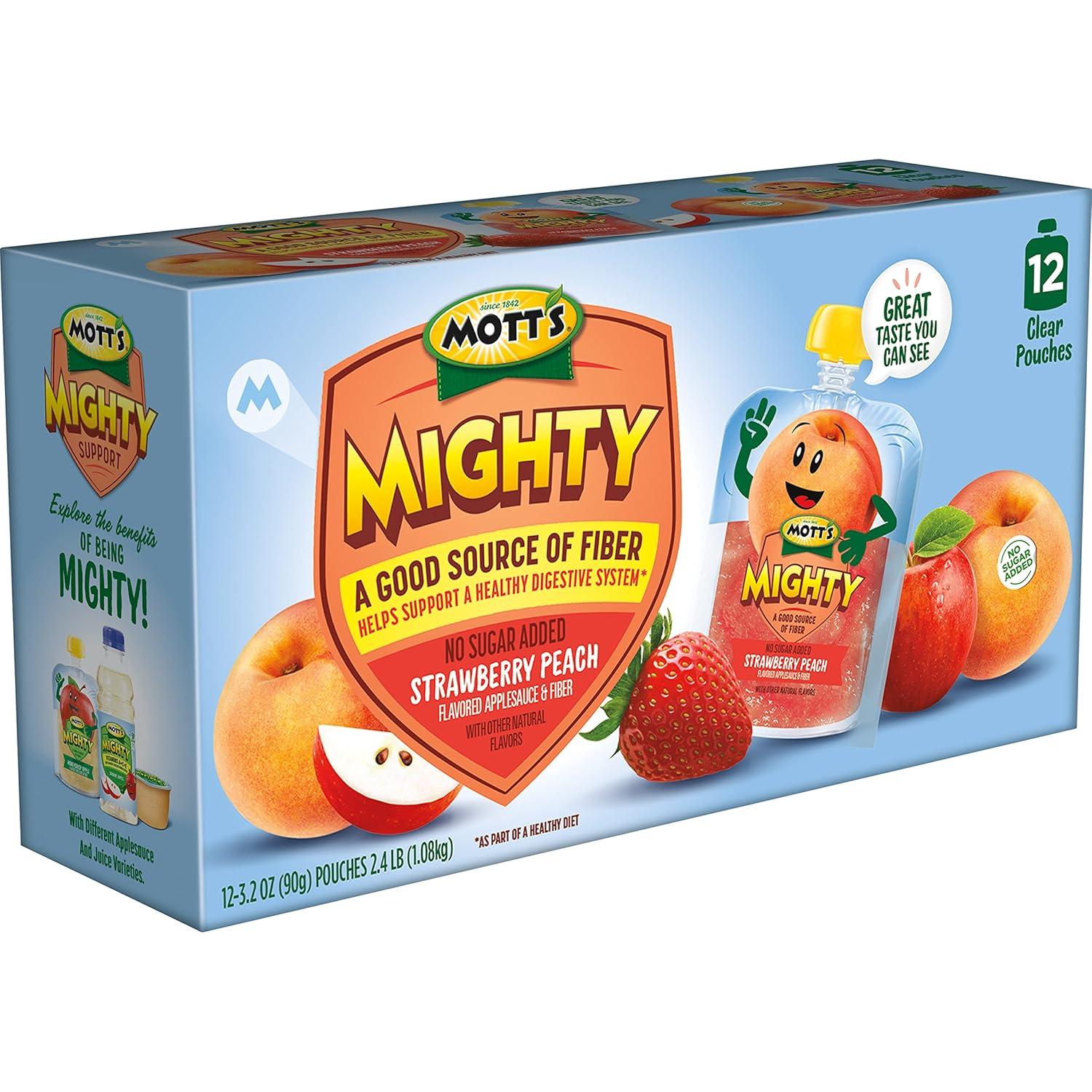 image:imageMotts Mighty Honeycrisp Apple Applesauce 32 Oz Clear Pouches 48 Count 4 Packs of 12 No Sugar Added Good Source Of Fiber Supports A Healthy Digestive System GlutenFree KosherStrawberry Peach