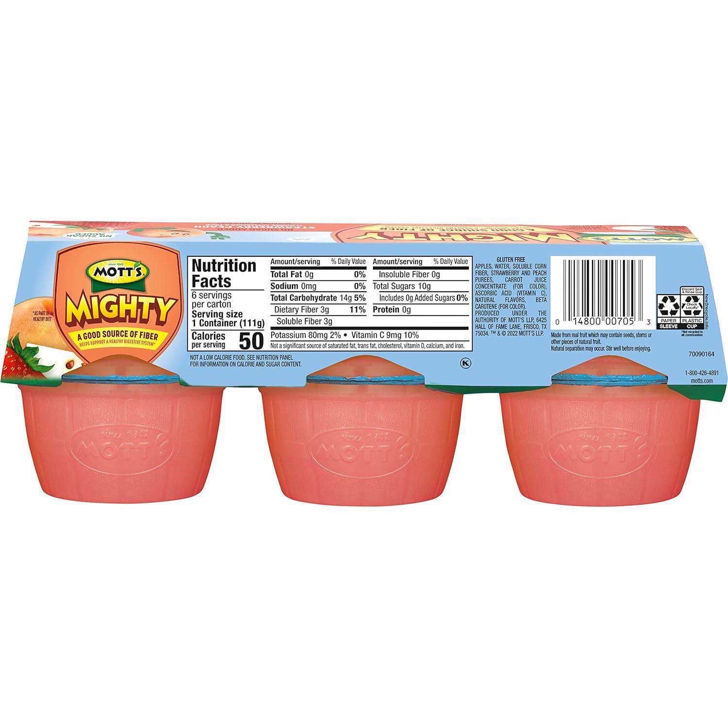 image:imageMotts Mighty Strawberry Peach Applesauce 39 Oz Cups 72 Count 12 Packs Of 6 No Sugar Added Good Source Of Fiber Supports A Healthy Digestive System Glutenfree KosherStrawberry Peach