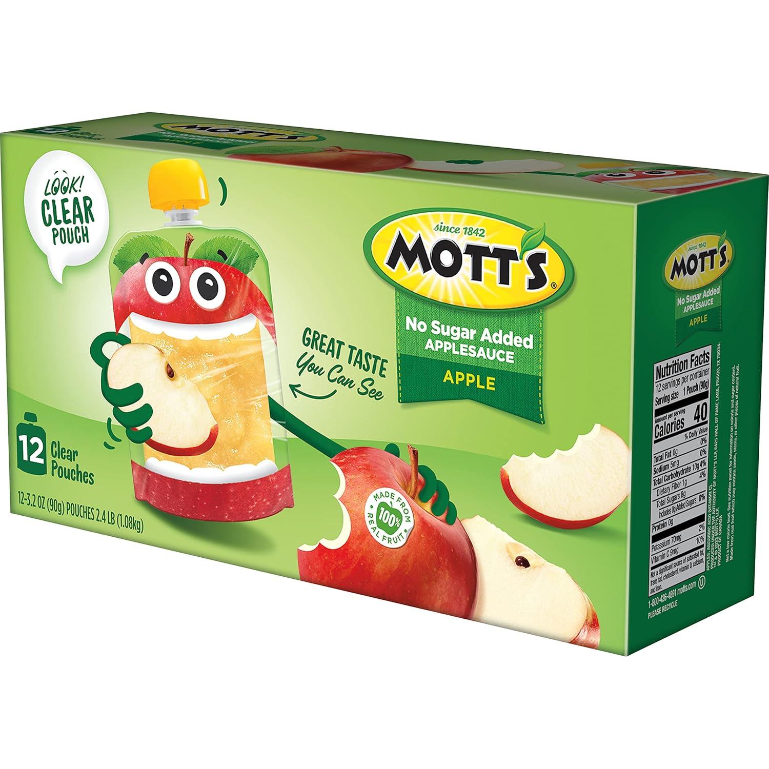 image:imageMotts No Sugar Added Applesauce 32 Oz Clear Pouches 48 Count 4 Packs Of 12 Good Source Of Vitamin C No Artificial FlavorsApple
