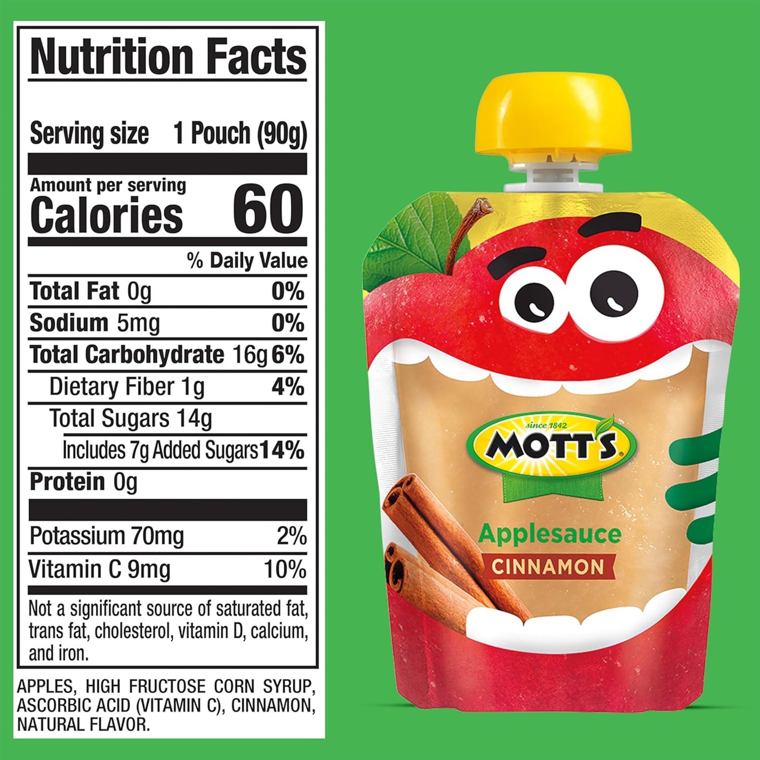 image:imageMotts No Sugar Added Applesauce Variety Pack Cinnamon and Apple Made from Real Fruit No Artificial Flavors 32 Oz Clear Pouches 20 PackCinnamon