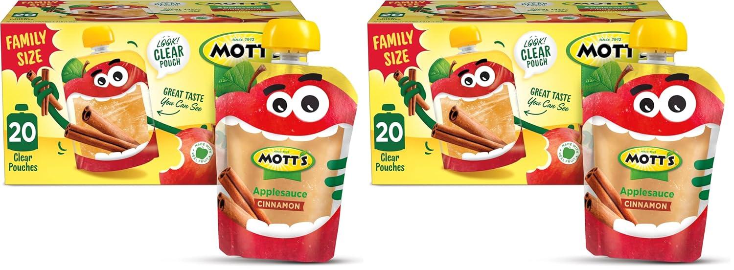 image:imageMotts No Sugar Added Applesauce Variety Pack Cinnamon and Apple Made from Real Fruit No Artificial Flavors 32 Oz Clear Pouches 20 PackCinnamon