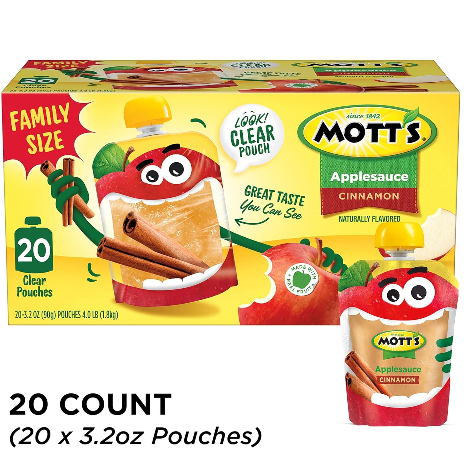 image:imageMotts No Sugar Added Applesauce Variety Pack Cinnamon and Apple Made from Real Fruit No Artificial Flavors 32 Oz Clear Pouches 20 PackCinnamon