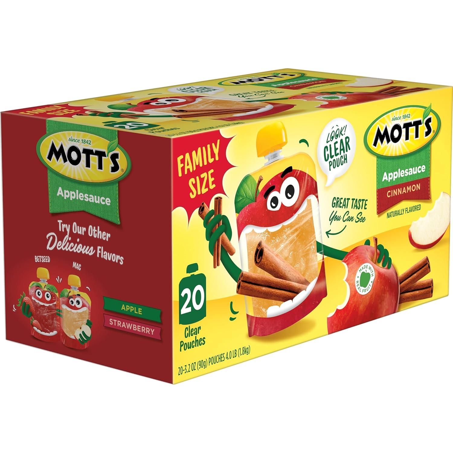 image:imageMotts No Sugar Added Applesauce Variety Pack Cinnamon and Apple Made from Real Fruit No Artificial Flavors 32 Oz Clear Pouches 20 PackCinnamon