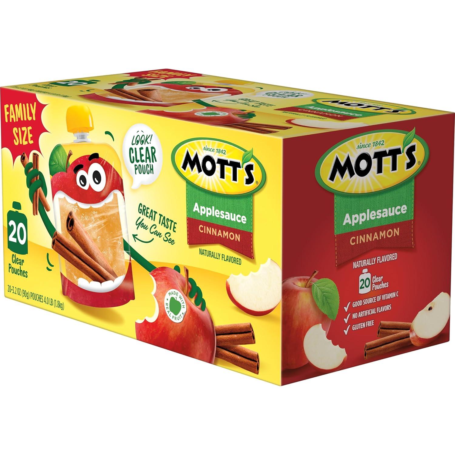image:imageMotts No Sugar Added Applesauce Variety Pack Cinnamon and Apple Made from Real Fruit No Artificial Flavors 32 Oz Clear Pouches 20 PackCinnamon