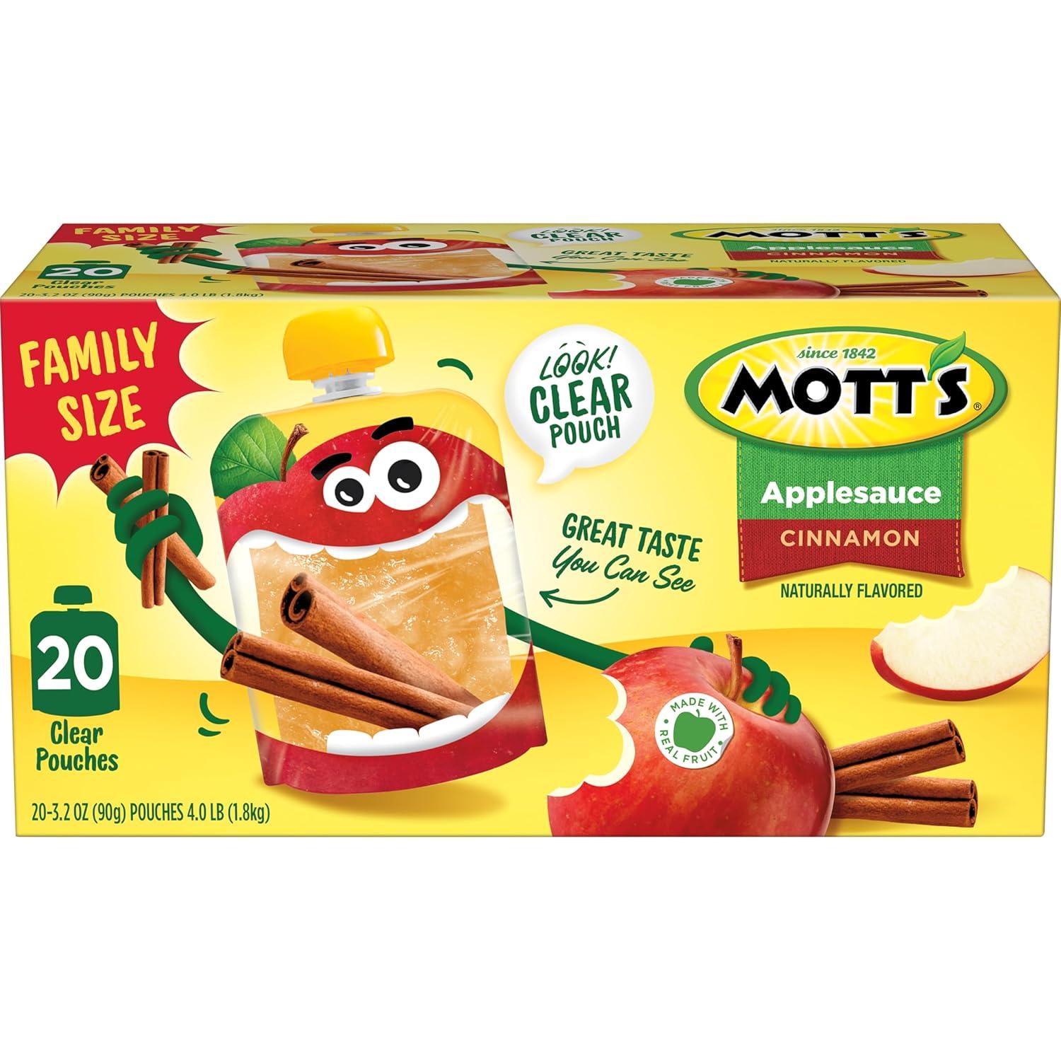 image:imageMotts No Sugar Added Applesauce Variety Pack Cinnamon and Apple Made from Real Fruit No Artificial Flavors 32 Oz Clear Pouches 20 PackCinnamon