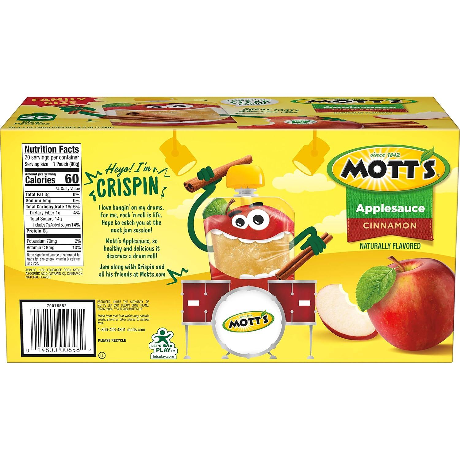 image:imageMotts No Sugar Added Applesauce Variety Pack Cinnamon and Apple Made from Real Fruit No Artificial Flavors 32 Oz Clear Pouches 20 PackCinnamon