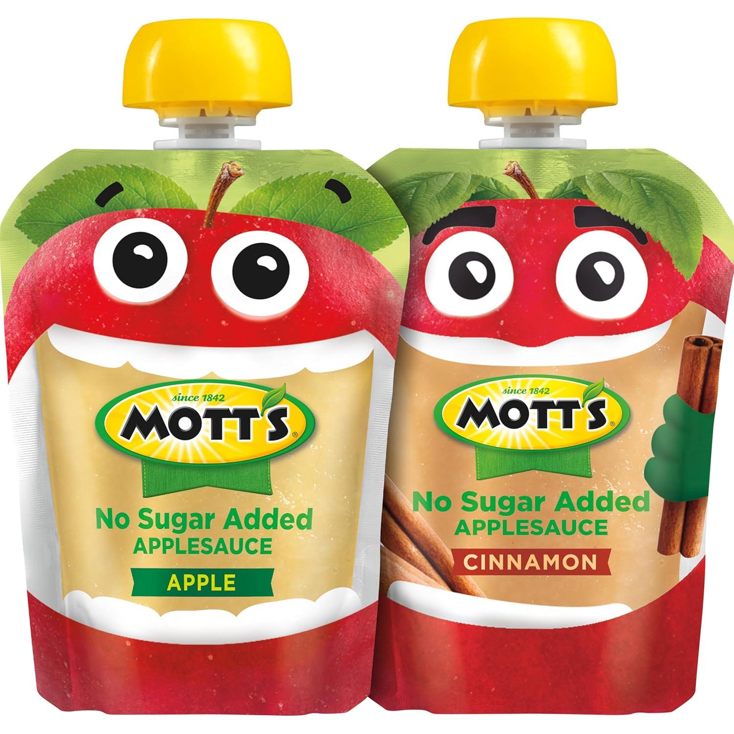 image:imageMotts No Sugar Added Applesauce Variety Pack Cinnamon and Apple Made from Real Fruit No Artificial Flavors 32 Oz Clear Pouches 20 PackNo Sugar Apple Cinnamon