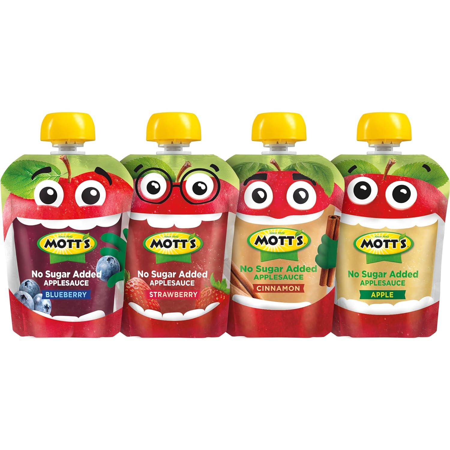 image:imageMotts No Sugar Added Applesauce Variety Pack Cinnamon and Apple Made from Real Fruit No Artificial Flavors 32 Oz Clear Pouches 20 PackNo Sugar Apple Cinnamon Strawberry Blueberry