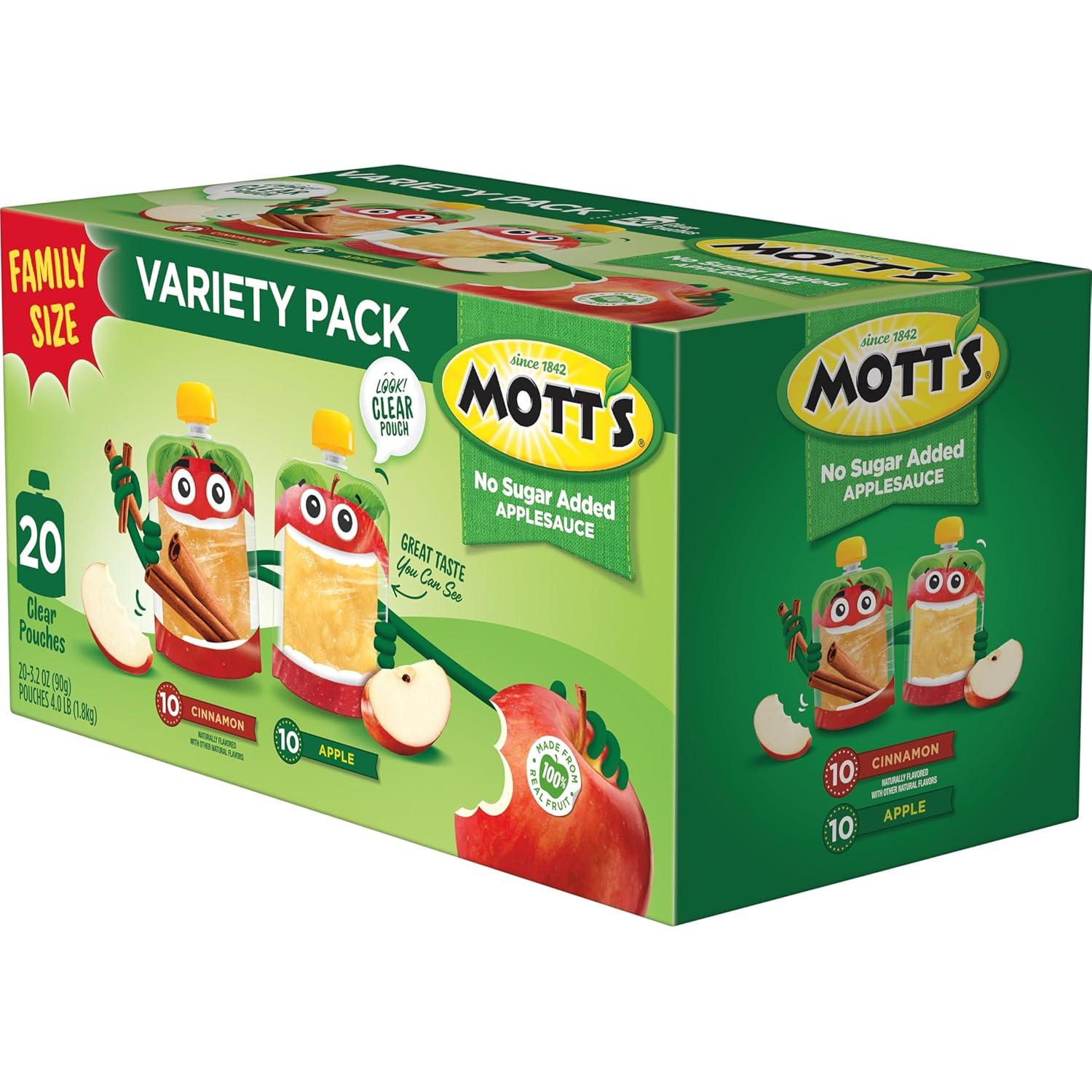 image:imageMotts No Sugar Added Applesauce Variety Pack Cinnamon and Apple Made from Real Fruit No Artificial Flavors 32 Oz Clear Pouches 20 PackNo Sugar Apple Cinnamon